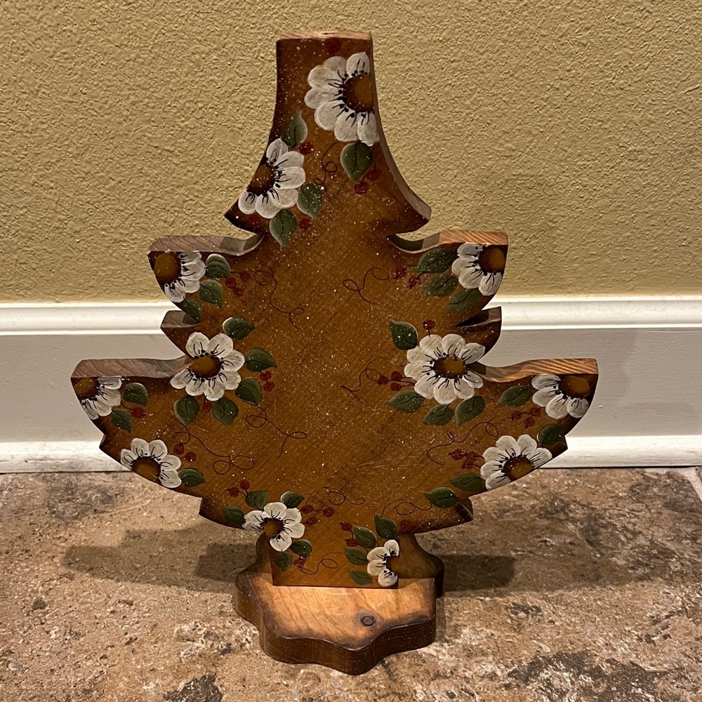 Floral hand Painted Wooden Christmas tree on wooden base
